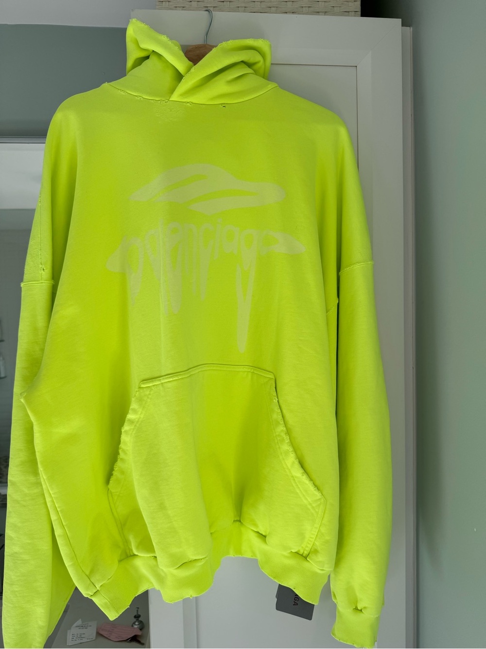 Balenciaga Neon Yellow Pullover Hoodie Sweatshirt - Men (100% authentic)